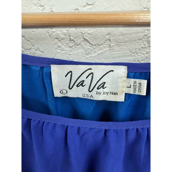 Va Va by Joy Han Embroidered Crocheted Sleeve Blouse Cobalt Blue Large - Picture 3 of 7